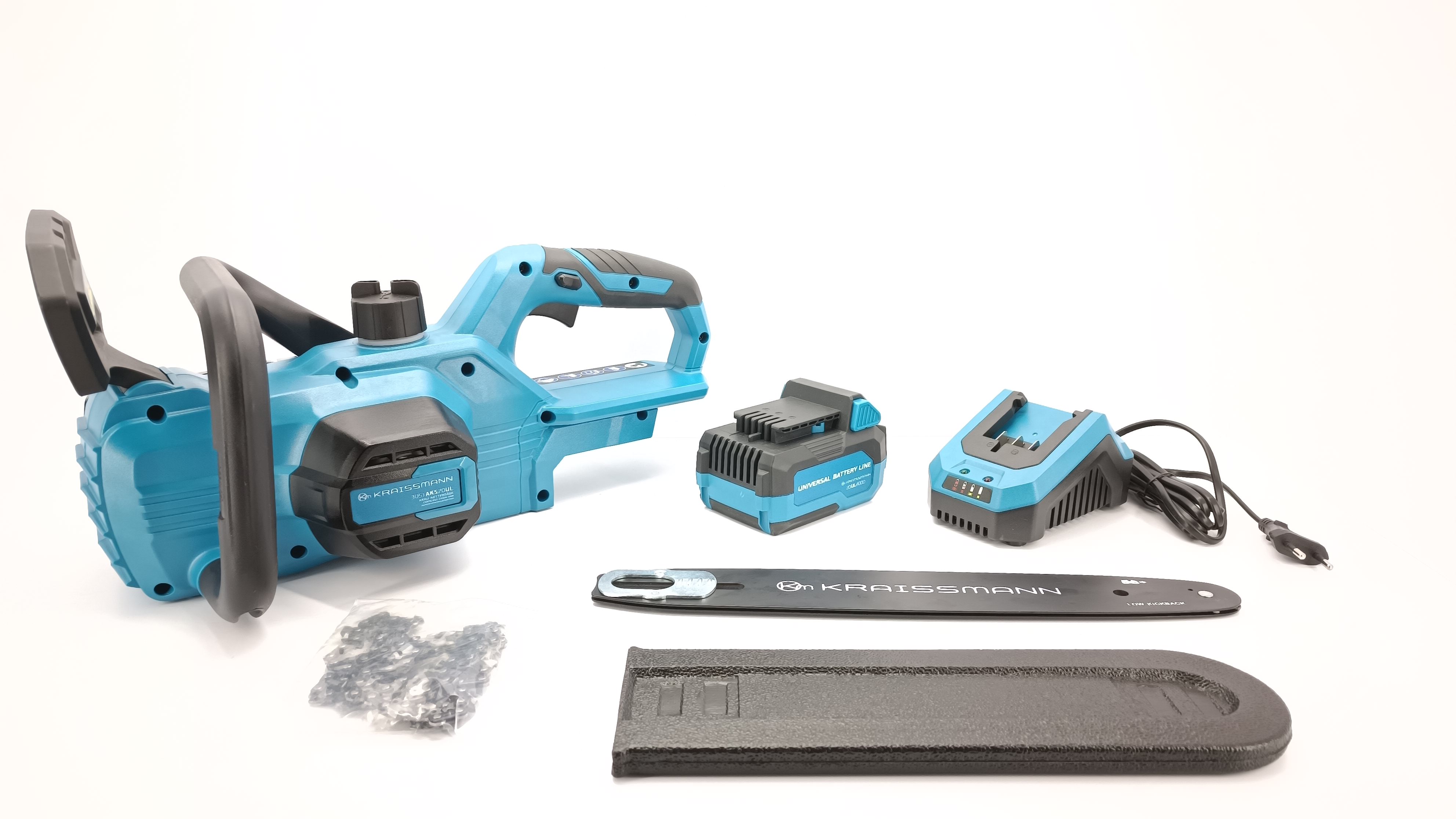 Ланцюгова пила Kraissmann 3051 AKS 20UL (зарядний пристрій, 2 акум. по 4000 мАг)