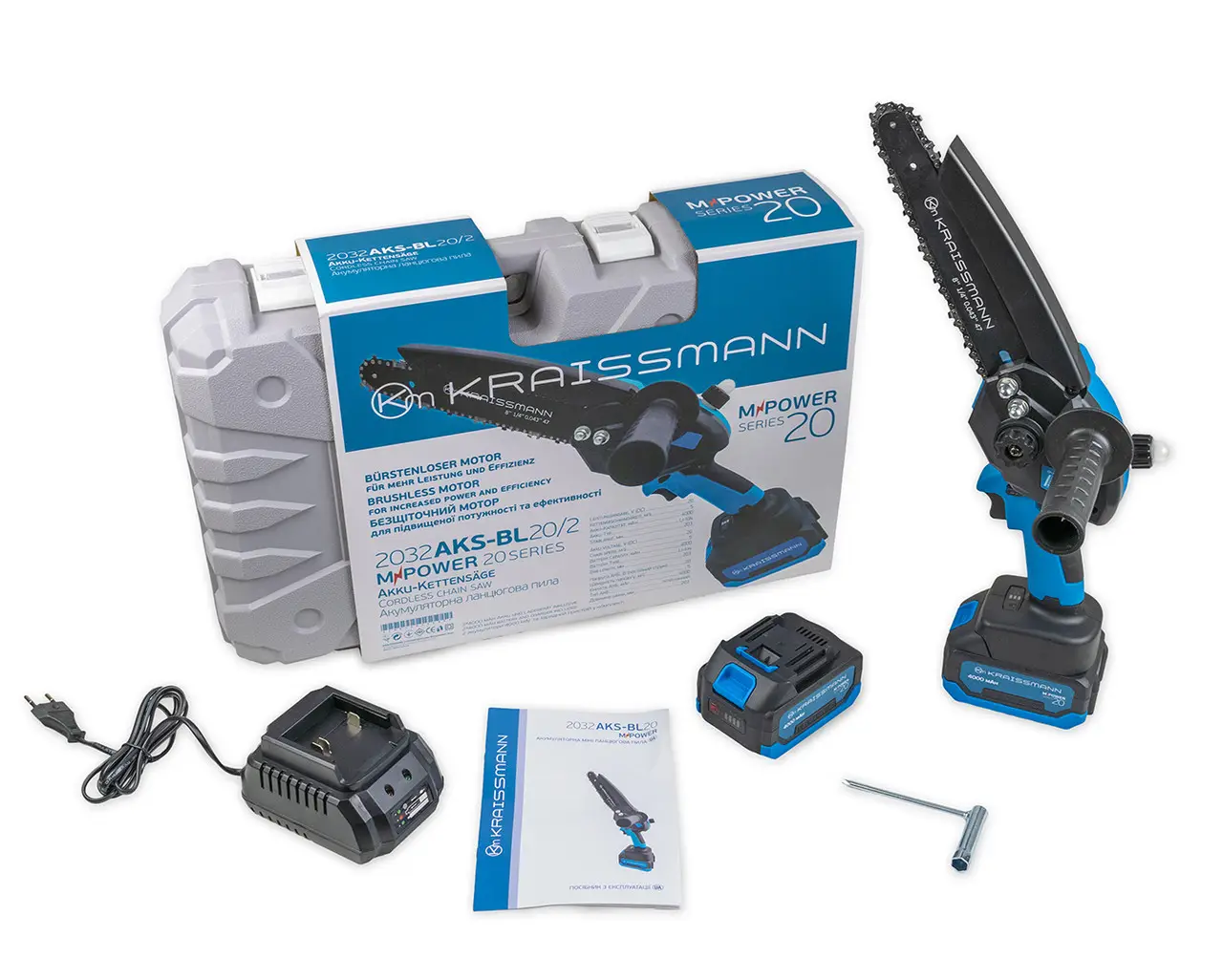 Акумуляторна міні-ланцюгова пила Kraissmann 2032 AKS-BL 20/2 MP