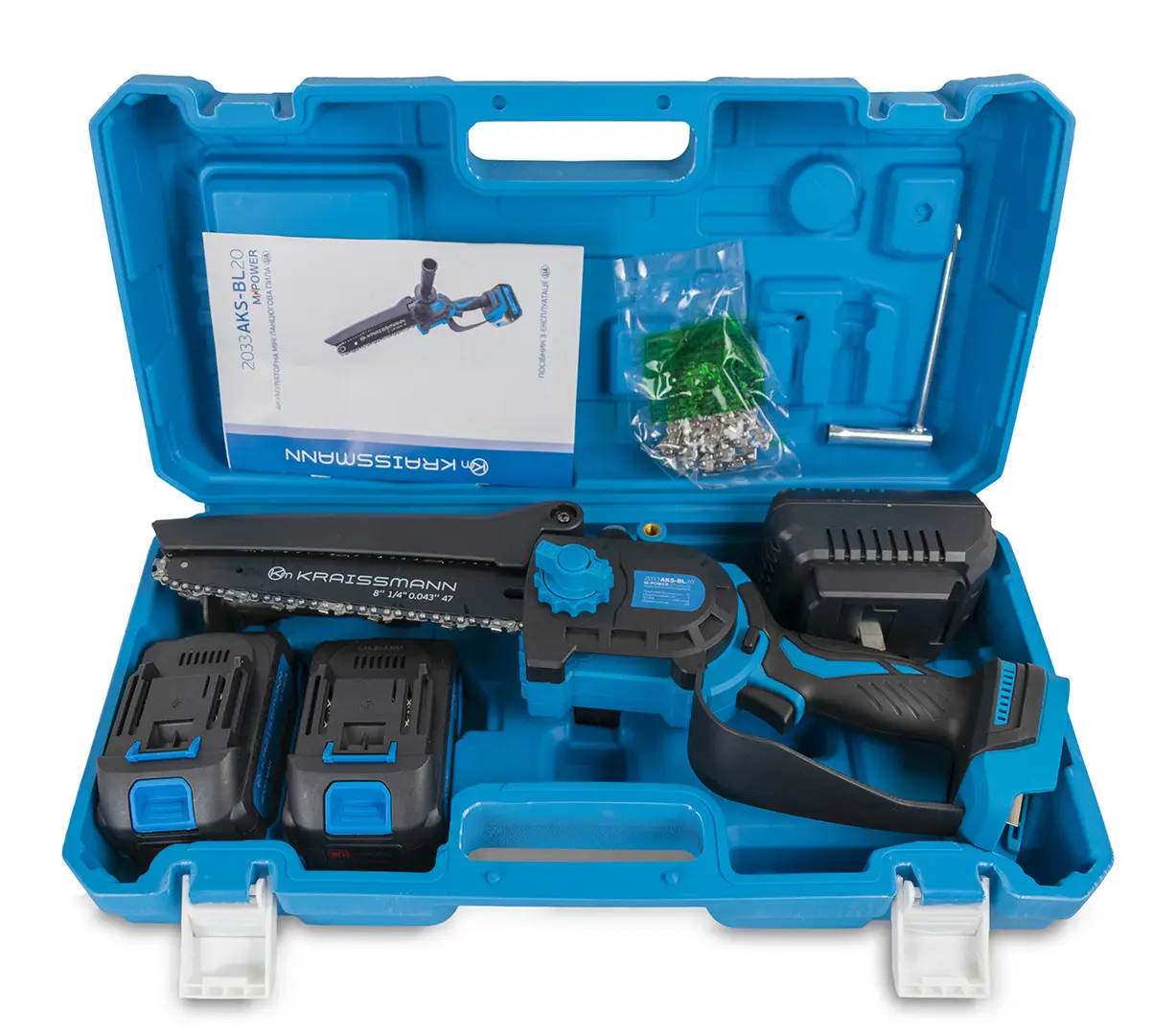 Акумуляторна міні-ланцюгова пила Kraissmann 2033 AKS-BL 20/2 MP