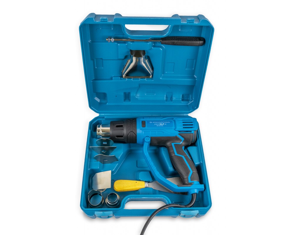 Фен будівельний Kraissmann 2002 HLP 3C (кейс, набір сопел та скребків)