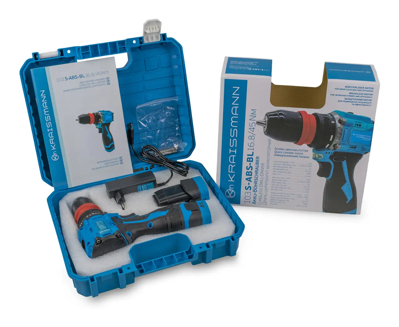 Акумуляторний шуруповерт Kraissmann 103 S-ABS-BL 16.8/45 Nm металевий швидкоз'ємний патрон
